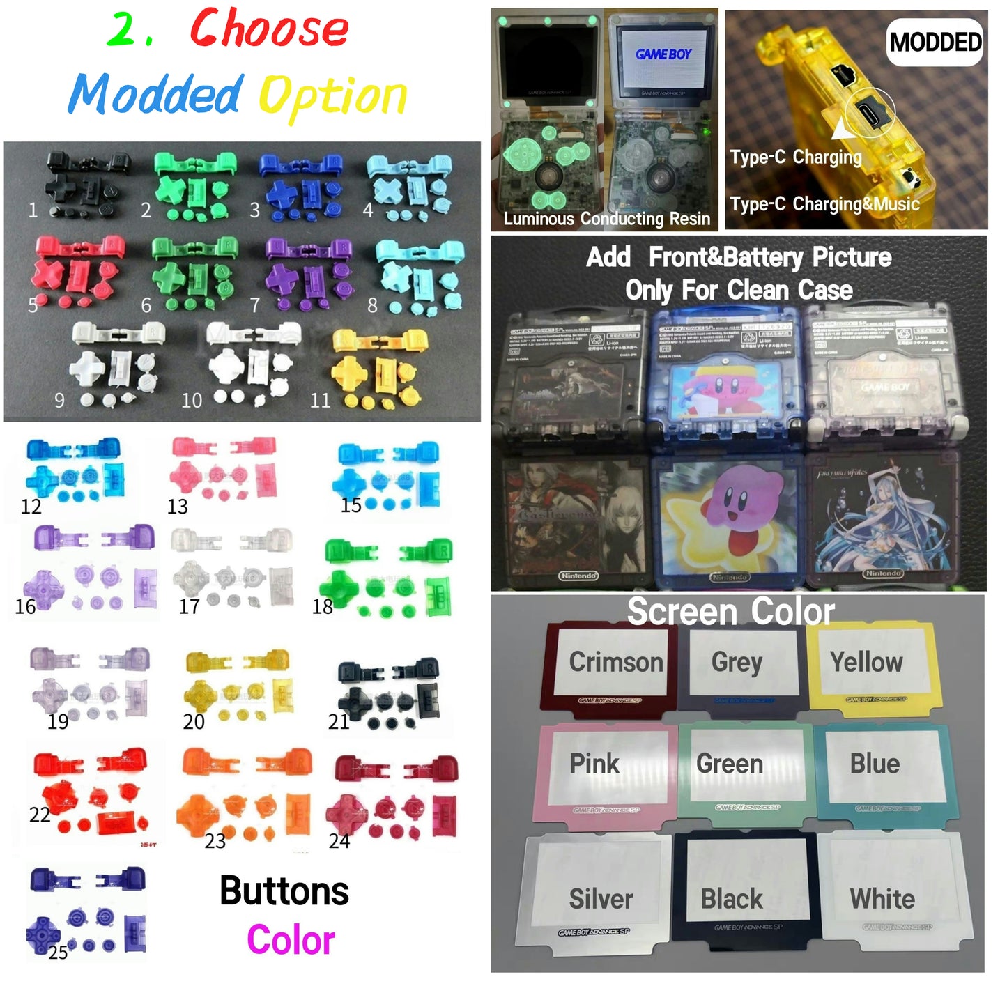 Custom Modded Nintendo GameBoy Advance SP AGS 001 / IPS Handheld Consoles +Charger Switch Renewed GBASP with new 3rd party Case