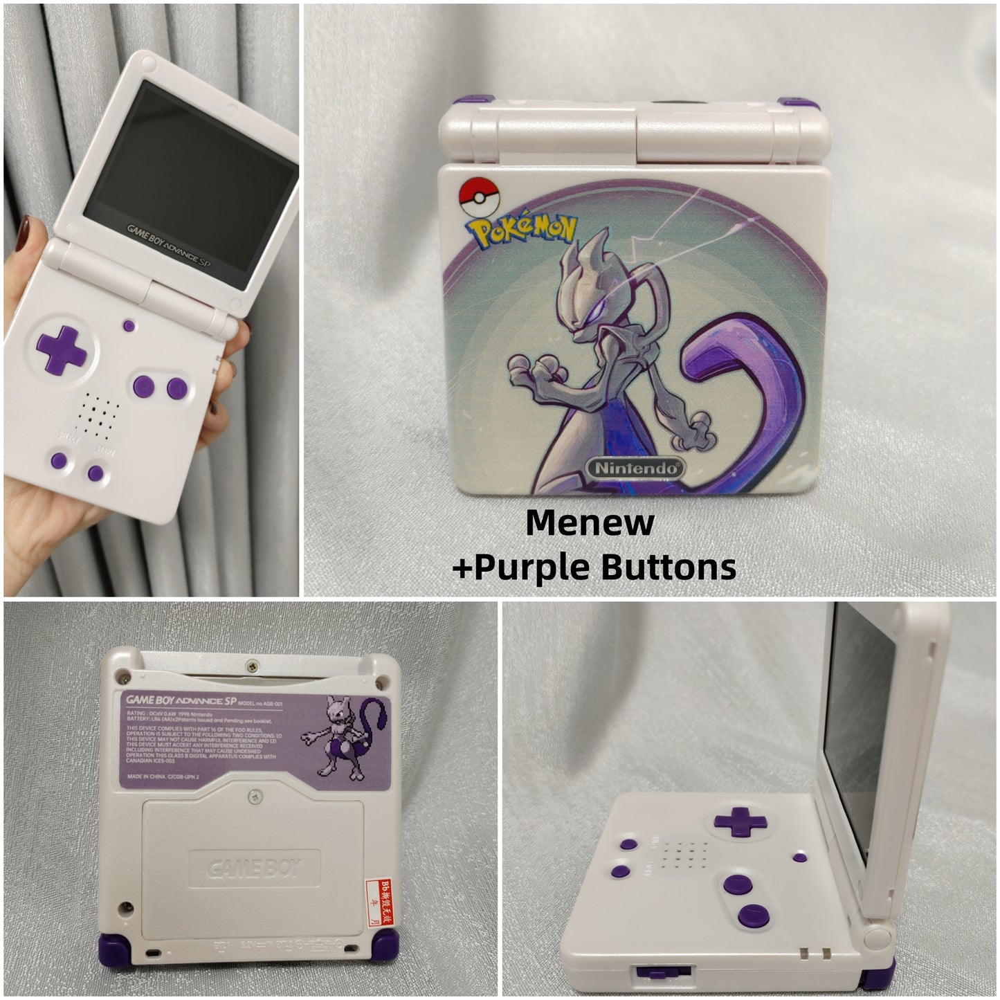 Custom Modded Nintendo GameBoy Advance SP AGS 001 / IPS Handheld Consoles +Charger Switch Renewed GBASP with new 3rd party Case